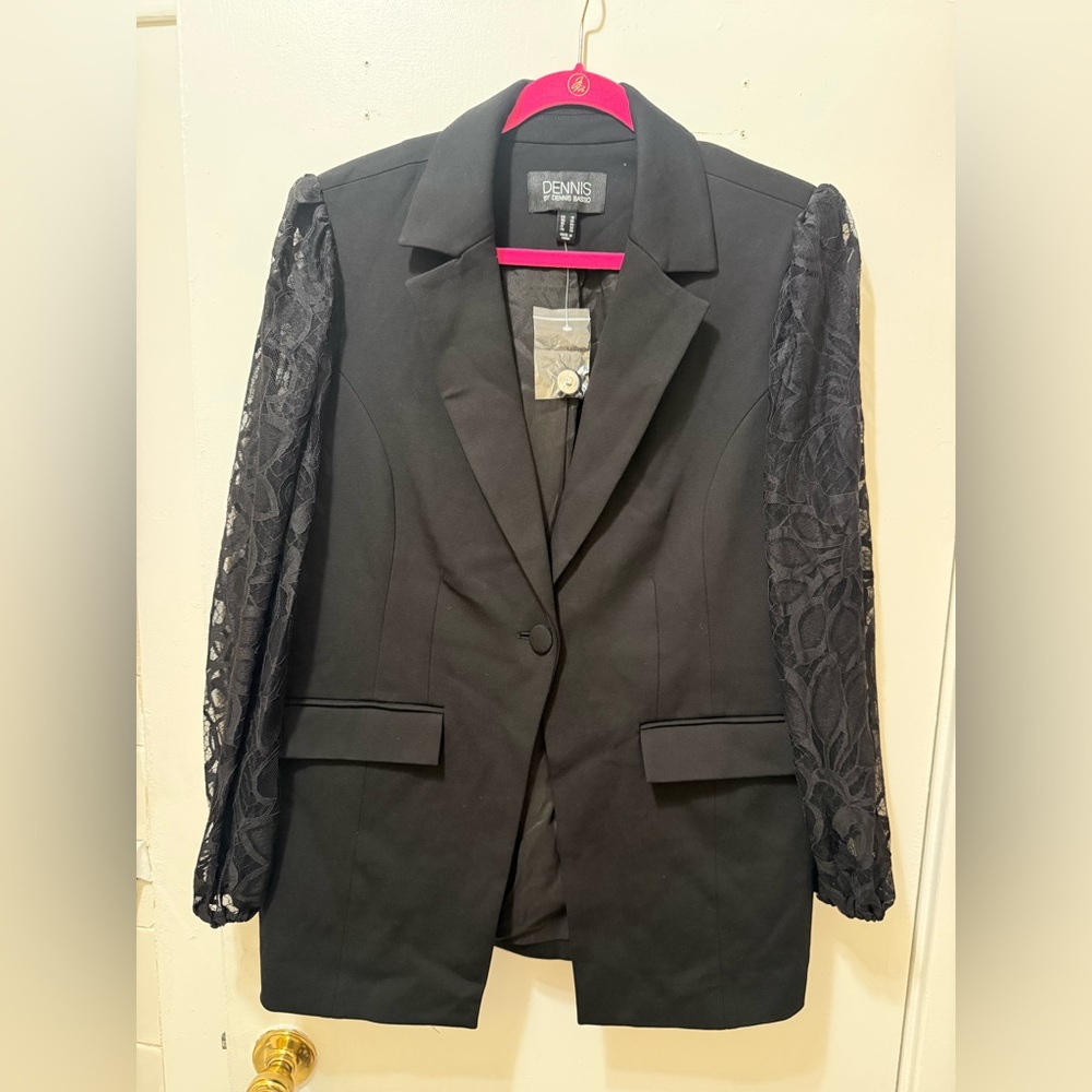 Dennis Basso Regular Ponte Knit Blazer with Lace Sleeves NWT-16 - Picture 5 of 14